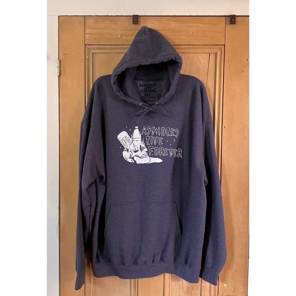 Assholes*s Live Forever Mens Skull 40oz Flames Stars Hoodie Size XXL Blue AN NWT